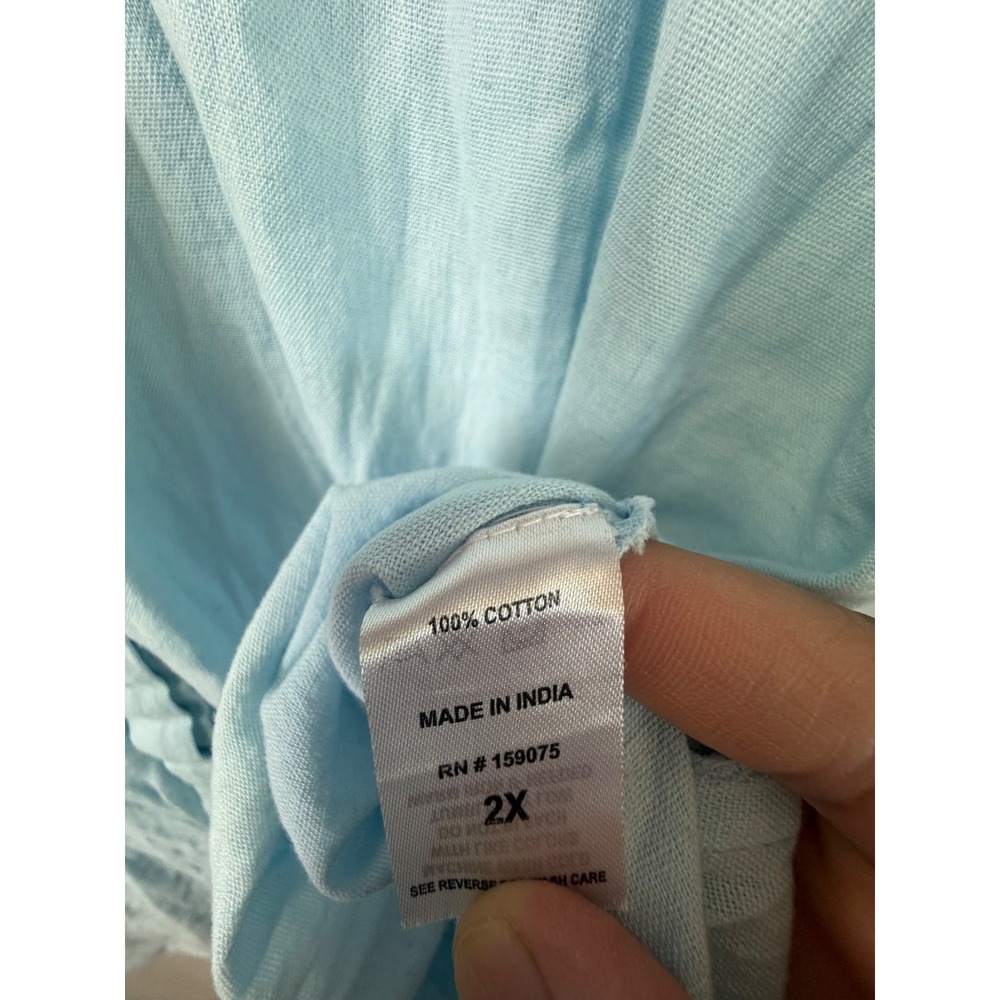 Us Together Women 2X Light Blue Cotton Button Front Midi Shirt Dress Short Slv - Picture 7 of 7